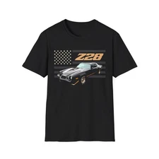 1979 Camaro Z28 Shirt | Black & Gold Classic Muscle Car | Retro USA Flag Tee