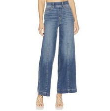 SPANX Jeans Small Seamed Front Wide Leg Elastic Waist Vintage Indigo