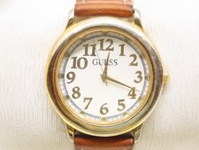 Guess Watch Tested New Battery Japan Mov Quartz Bezel Gold Tone Leather D6200