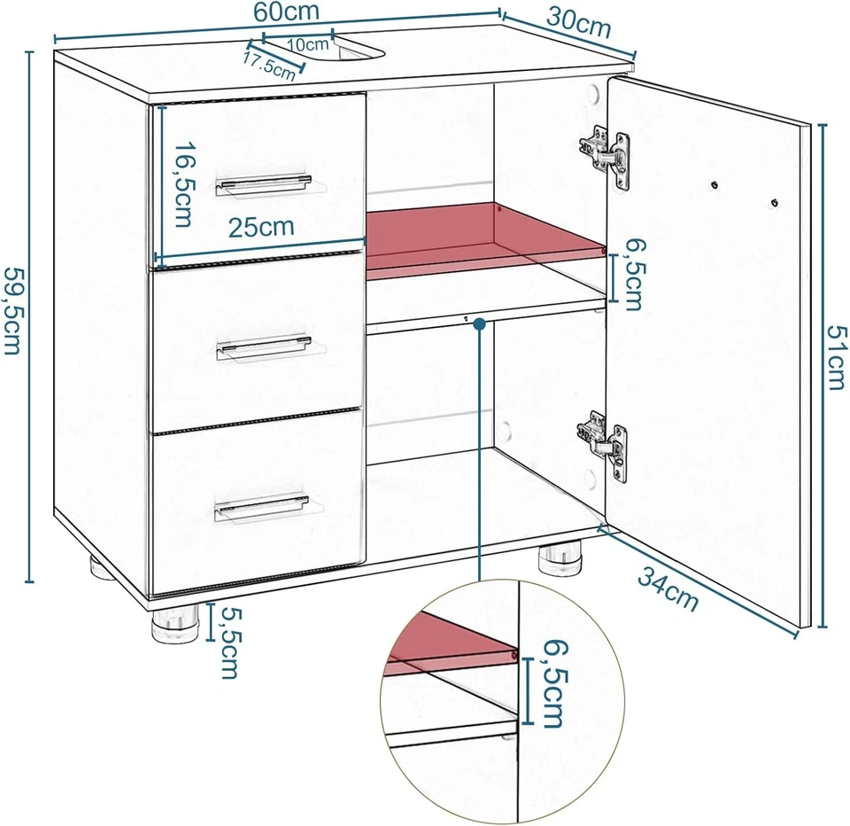 EUGAD Waschbeckenunterschrank mit 3 Schubladen Schränkchen Badschrank 2 Fächern - Bild 2 von 4