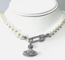 Vivienne Westwood Silver Planet Brooch Pearl Necklace.