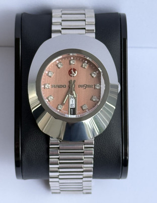 RADO DiaStar Salmon Dial Swiss Day Date Men s Watch NEW Crystal Markers Sapphire
