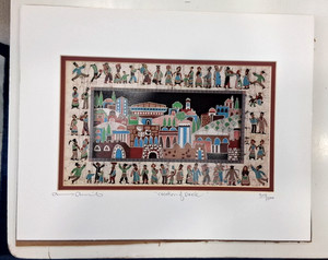 AMOS AMIT 11 x 14 Art Matted Judaica Batik "Creation of Israel" Signed 377/500