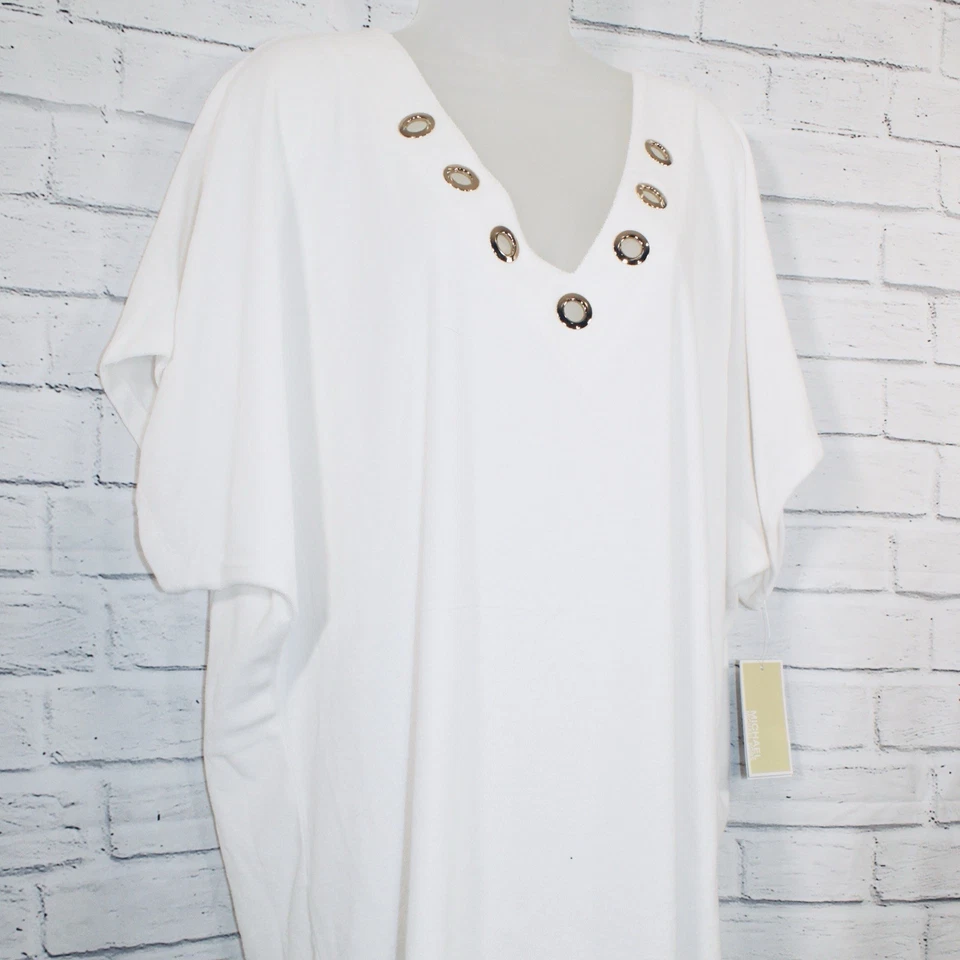 Michael Kors Mujer Terry Tela Ojal Túnica Natación Encubrimiento Blanco Talla XS/S $98 Foto 3 de 4
