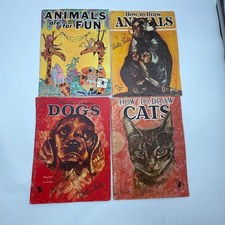 Vintage Walter Foster How to Draw Animals Dogs Cats Art Book Lot 4 Ed Nofziger