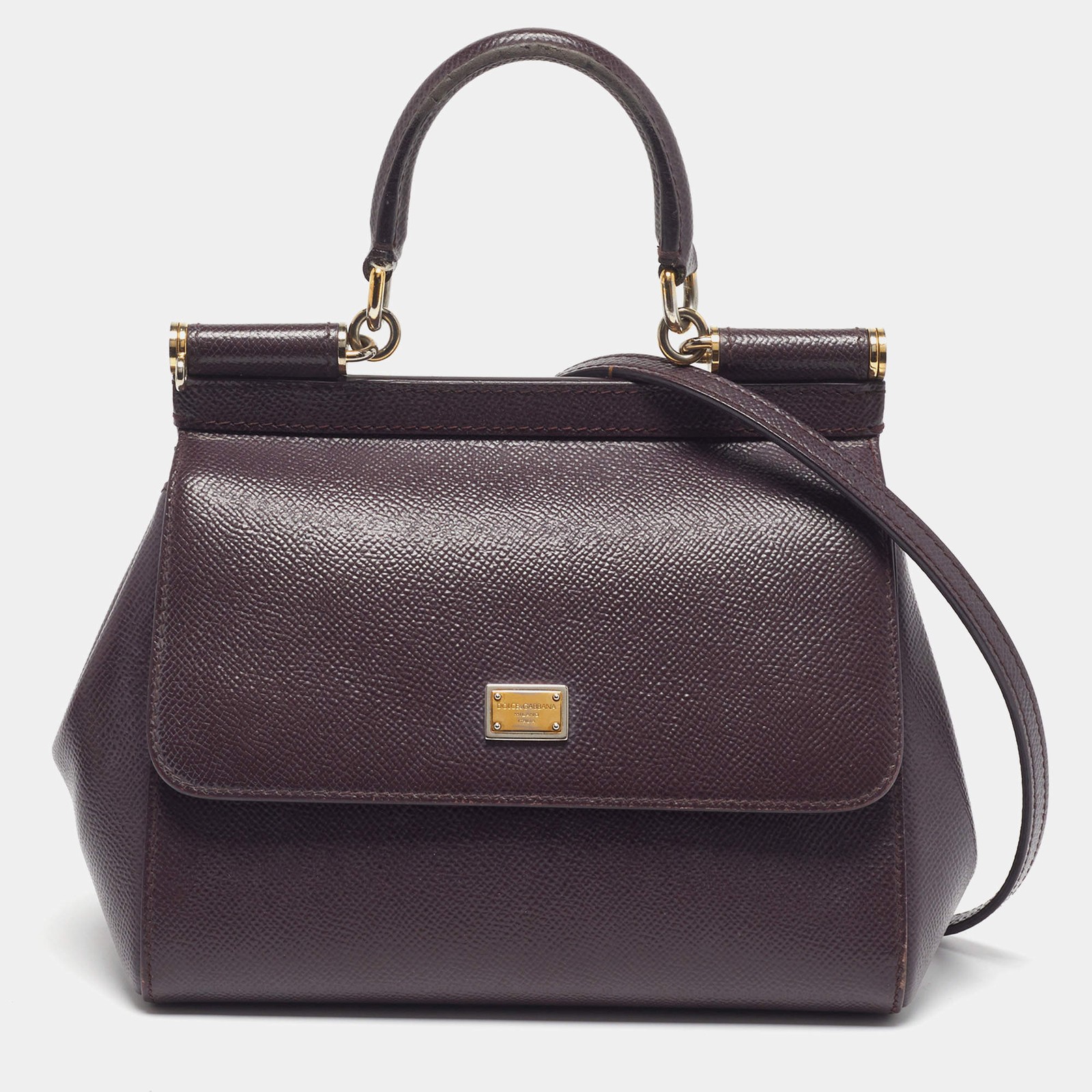 Dolce Gabbana Miss Sicily Small Purple Leather Top Handle Bag