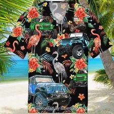 Jeep And Flamingo Hawaiian Shirt Birthday Gift For Beach Lovers