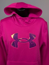 Girls Under Armour Iridescent Logo Pink Fleece Hoodie Size YXL NWT