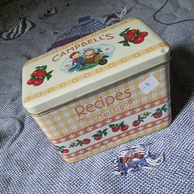 Campbell s Soup Advertising Recipes Tin Box Container w/ Lid Multicolor
