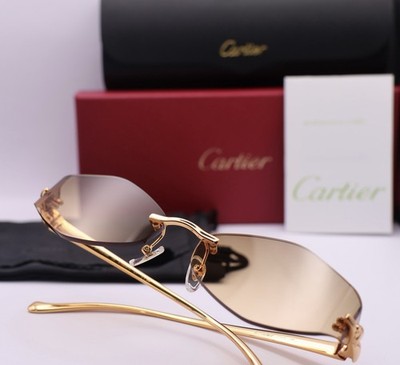 Cartier CT0204O C1 Panther-Sonnenbrille goldfarben randlos braune Gläser hergestellt in Frankreich