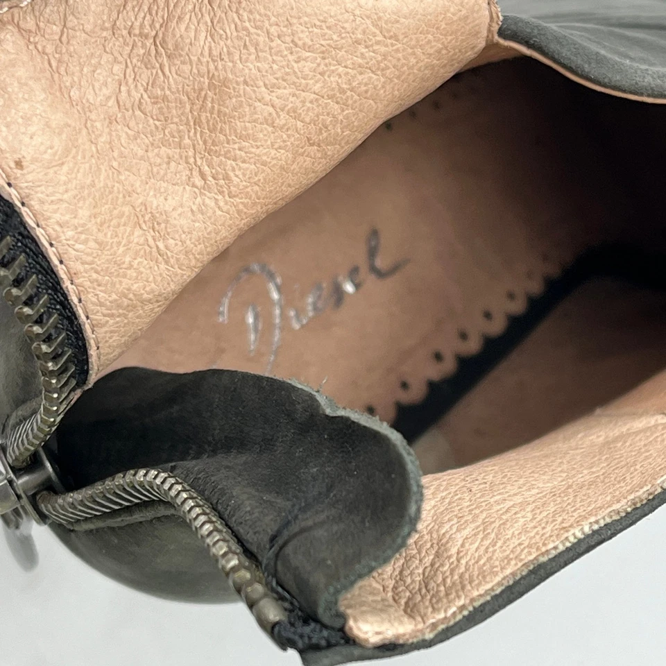 Diesel Mujer Cuero Completo Gamuza Botines Gris Reino Unido 4 Adornado Puntera de Acero Cremallera Foto 4 de 4