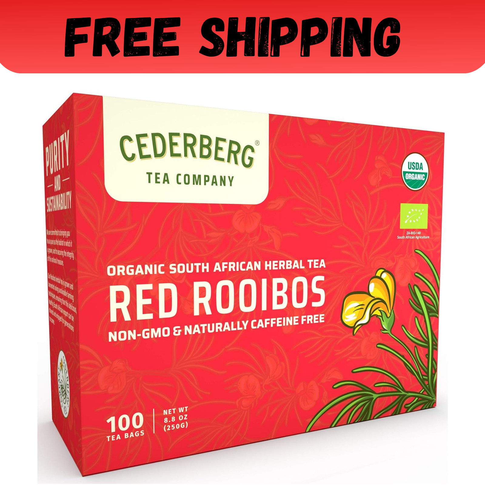 100 Teabags Organic - Naturally Caffeine Free -