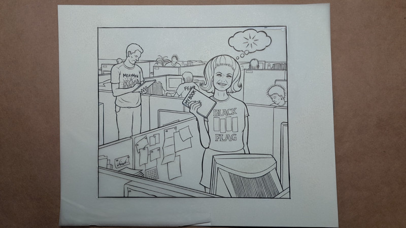 Jim Blanchard original comic art drawing Stranger magazine Black Flag punk theme