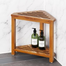 Shower Stool 14" Shower Foot Rest Acacia Wood Shower Stool for Shaving Legs C...