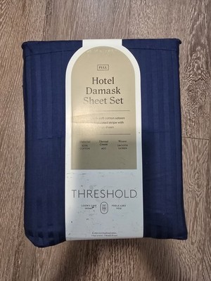 Threshold Hotel Damask Sheet Set 6 Pc 400 TC 100% Cotton Sheet Set Blue Full