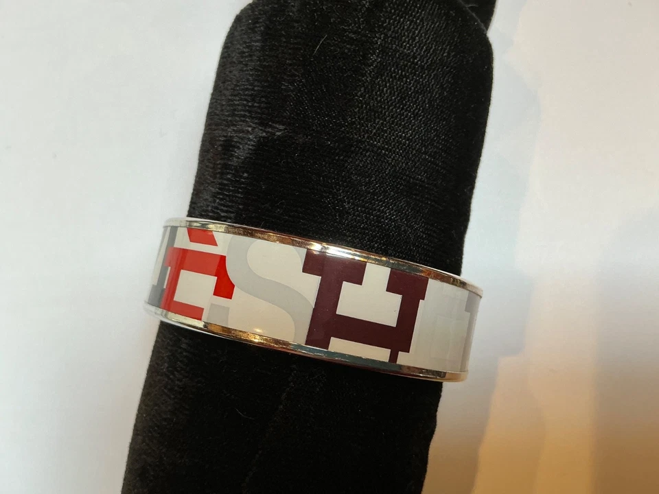 HERMES Enamel PM 65 Wide Bangle Bracelet Palladium rim - Image 3 of 4