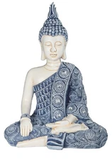 ICE Armor 11" H Blue and White Earth Touching Buddha Statue Feng Shui Decorat...