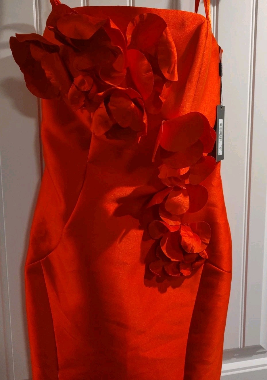 Terani Couture Red 3D Floral Strapless Mikado Column Evening Dress SZ:6 NWT