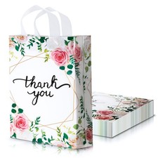 50 Pieces Bulk Floral Thank You Bags 11.8 x 15 Inch Merchandise Retail Plastic S