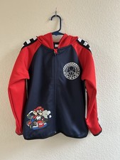 Mario Kart Kids Boys Pockets Red Navy Checkered Zip Active Hoodie Jacket Sz 4/5