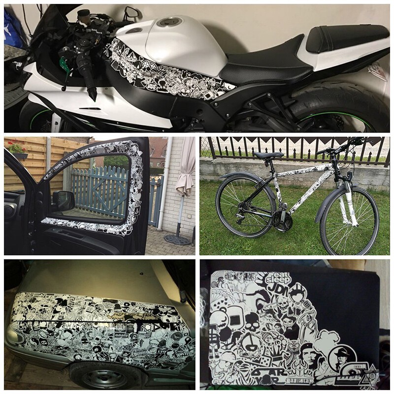 100Pcs Black White Stickers Skateboard Graffiti Laptop Luggage Car Decal Mix Lot