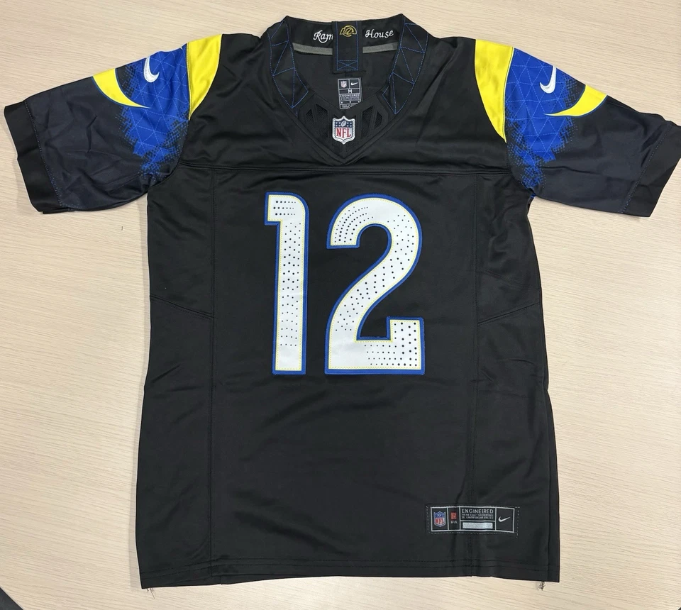 Jersey Puka Nacua #12 LA Rams NIÑOS Jersey Negro JUVENTUD Cosido Mediano Foto 2 de 2