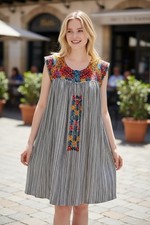 Savanna Jane Women's S Boho Floral Embroidered Striped A-Line Dress
