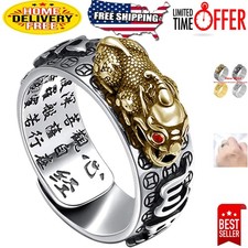 Luxury 990 Silver PiXiu Ring with Buddhist Mantra - Adjustable Size 10 Talisman