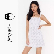 Nasty Gal White Floral Strappy A Line Mini Dress - Large