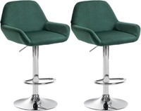 2Er Set Barhocker Braga Samt Chrom DunkelgrüN