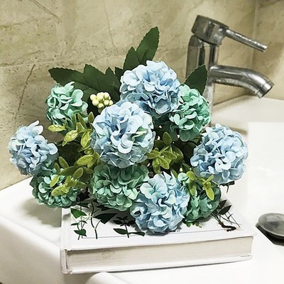 Wedding Silk Hydrangea Bouquet Blue Pink Yellow White Green Rose Red 31cm Decor