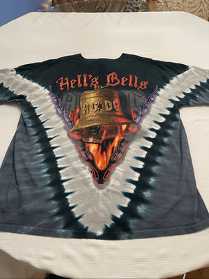 AC/DC Liquid Blue Tie Dye AOP Hells Bells Vintage T-Shirt Size XL
