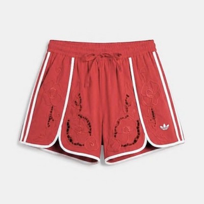 Adidas x ASOS Cutwork Sprinter Floral Shorts Elastic Waist Red Medium. NWT