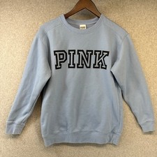 Pink Victoria's Secret Sweatshirt Womens Size XS Blue Logo Crewneck Pullover