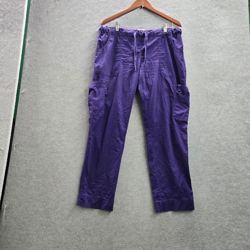 Koi Women Scrub Pants PETITE L Purple Cargo Pants Stretch Button PO#VL99278 28"