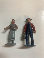 (2) 2” Lincoln Logs Figures Made In Usa Cast Iron Metal Farmers Pail, Seeding