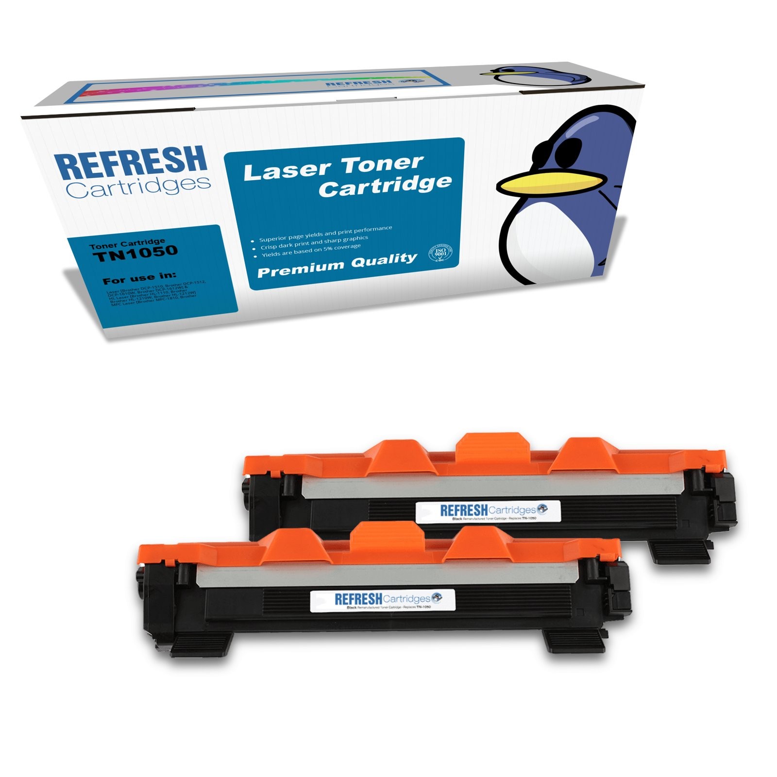 Refresh Cartridges Black TN1050 Toner Twin Pack Compatible With Brother Printers