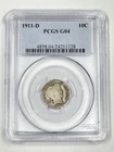 1911-D Barber Dime PCGS G04 90% Silver Ten Cent 10c Denver US Type Coin