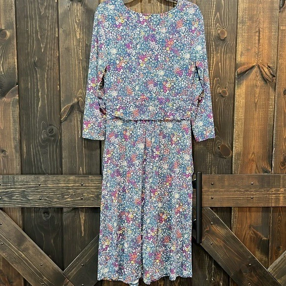 Vestido Lands End Floral Midi Talla M Alto Vaina Nudo Mangas Frontales Cottagecore Foto 2 de 4