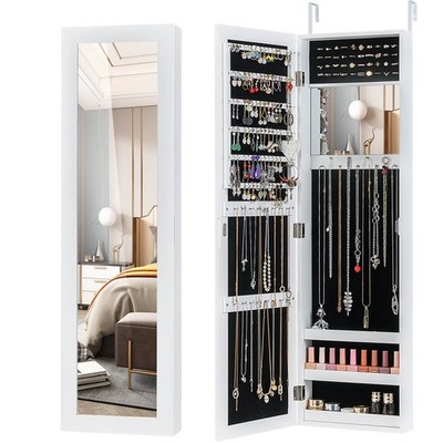Mirrored Jewelry Cabinet Armoire Storage Organizer Wall Door Mounted White New