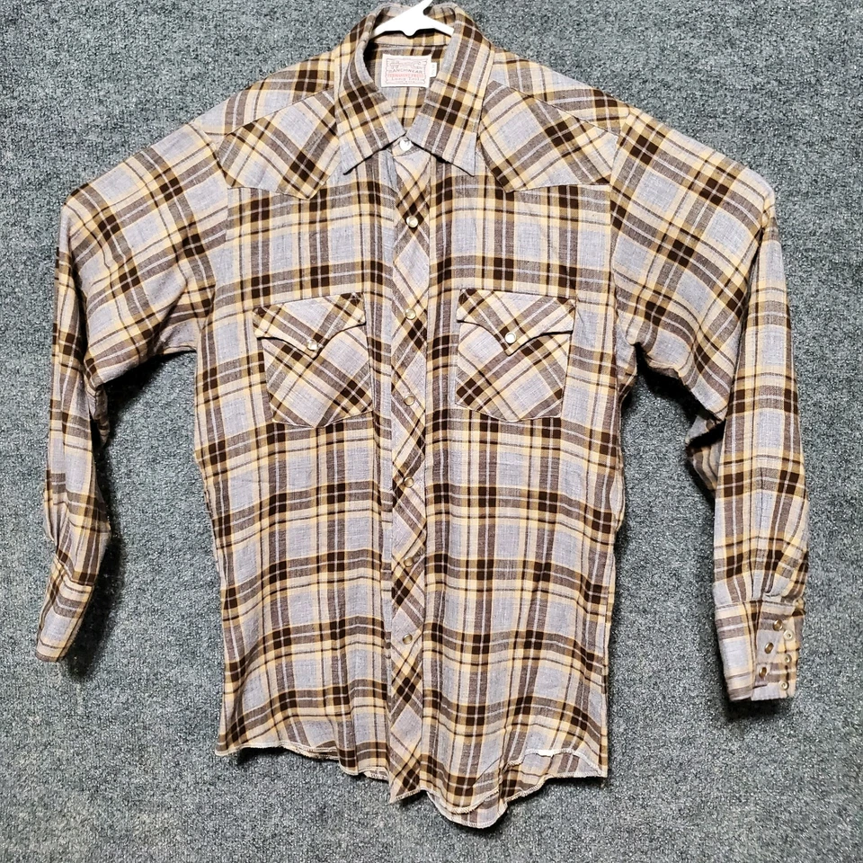 Camisa De Colección H Bar C Para Hombres 15 1/2 Marrón A Cuadros Perla Occidental Prendas de Rancho a Presión EE. UU. Foto 2 de 4