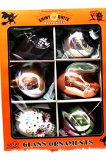 Christopher Radko Shiny Brite Glass Halloween Ornaments - Round Skulls Set of 6