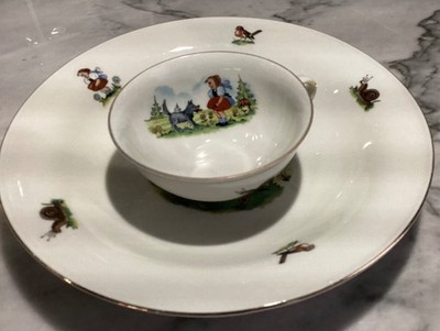 Vintage Porcelain Little Red Riding Hood & the Wolf Bowl Mitterteich Bavaria