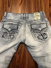 Rock Revival Shorts/Capris 31 Blue Jean Cut Off Distressed Embroidered Booty