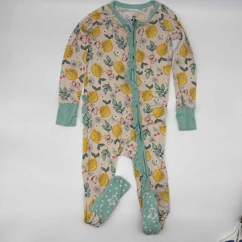 Monkeeroos Pajamas 2T Bamboo Viscose Footed Zip One-Piece Floral Lemon