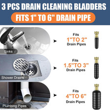 3 Pcs Drain Bladder Kit Cleaning Fits 1" to 6" Pipes Rubber Unclogger Bathroom