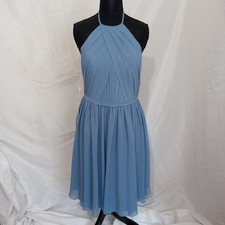 JJ  s House Slate Blue Halter Pleated Chiffon Dress 6 Formal Wedding NEW