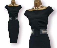 Karen Millen Black Grey Tailored Zip Detail Pencil Wiggle Occasion Dress UK 14