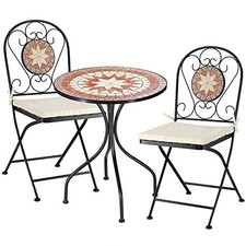 Set Tavolo e Sedie Pieghevoli Mosaico Arredo Esterno Giardino Metall Con Cuscino