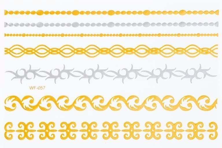 Tatouage Temporaire Adhésif Une Fois Doré Argenté 7 Pièces Bracelet Collier WF57 - Photo 1/4